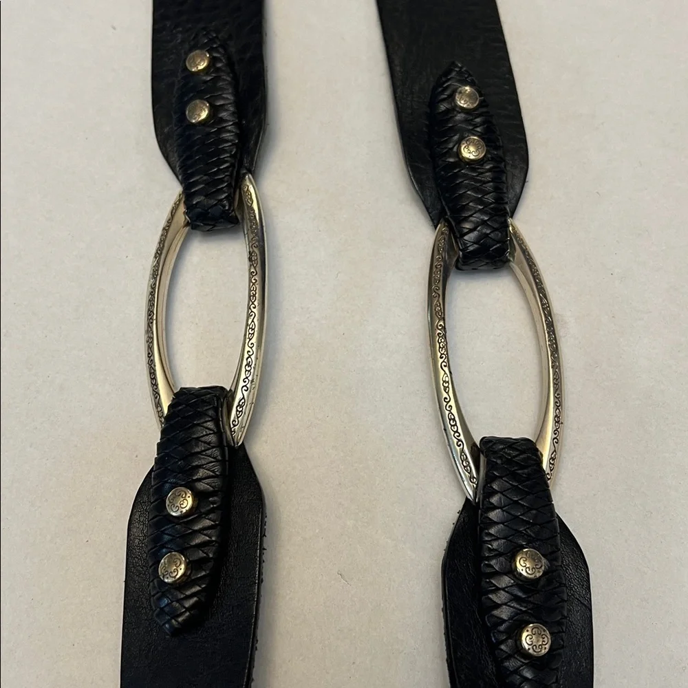 BRIGHTON VINTAGE BRAIDED BLACK LEATHWR BELT WITH SILVER HARDWARE